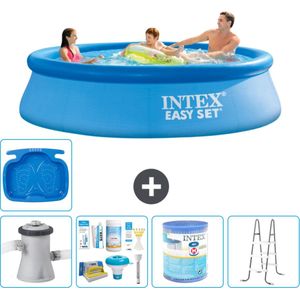 Intex Rond Opblaasbaar Easy Set Zwembad - 305 x 76 cm - Blauw - Inclusief Pomp Onderhoudspakket - Filter - Ladder - Voetenbad - Vloertegels