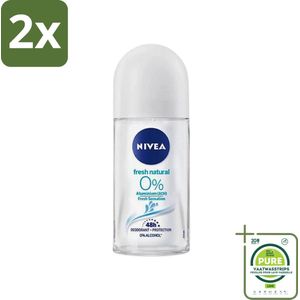 Nivea - Roll-On - Alu Free - Fresh Natural - 0% Aluminum - 50 ml - Voordeelverpakking - 2 stuks - NIVEA deodorant - Aluminiumvrije deodorant