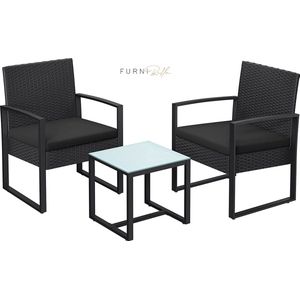 FURNIBELLA - Balkonmeubilair, tuinset, gemaakt van PE polyrattan, loungeset, tafel en 2 stoelen, terrasmeubilair, eenvoudig te monteren, buiten, voor terras,...