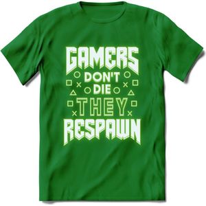 Gamers don't die T-shirt | Neon Groen | Gaming kleding | Grappig game verjaardag cadeau shirt Heren – Dames – Unisex | - Donker Groen - M
