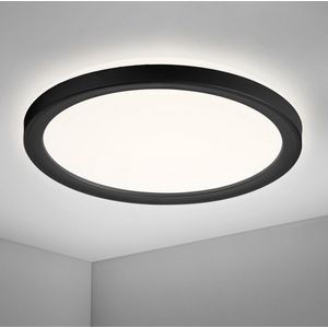 Navaris ronde LED plafondlamp - Lamp voor aan het plafond - Ultra plat - Met indirecte verlichting - Moderne plafonniere in zwart - 19 cm - 12W