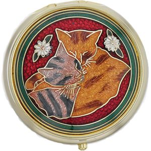 Behave - Pillendoos 3 Vakken - Pillendoosje Metaal en Emaille - Pillendoosje handtas - Pillendoosje Klein - Medicijndoos ook geschikt voor Slaappillen - Katten - Poes - Rood