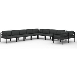 vidaXL - 10-delige - Loungeset - met - kussens - aluminium - antracietkleurig
