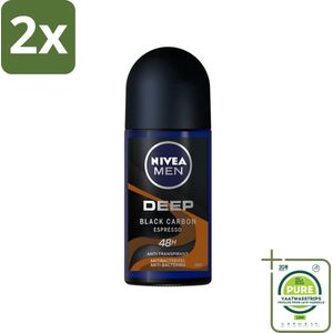 Nivea - Men - Deodorant - Roller - Deep Black Carbon Espresso - 50 ml - Voordeelverpakking - 2 stuks - Anti-transpirant - Zweetvermindering