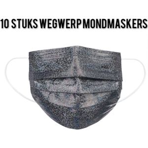 Glitter wegwerp mondmaskers - Zwart - per 10 stuks