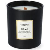 HOMLA Nova decoratieve geurkaars met een unieke geur - geurcompositie kaars - wax kaars in glazen container zwarte roos sandelhout geur