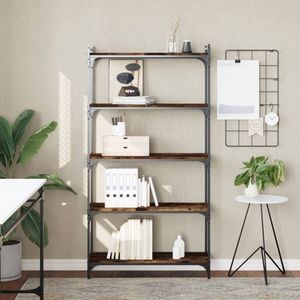 The Living Store Boekenkast 5-laags 80x30x154 cm bewerkt hout gerookt eikenkleur - Boekenkast - Houten Boekenkast - Vintage Boekenkast - Industriële Boekenkast - Bruine Boekenkast