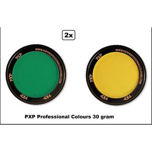 2x Set PXP Professional Colours schmink groen en geel 30 gram - Schminken verjaardag feest festival thema feest