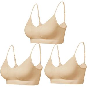 Gewatteerde Bralette voor Vrouwen Bandjes Slaap Bras Naadloze Yoga Sport Bras 3 Pack - Beige Kleur - Maat XS