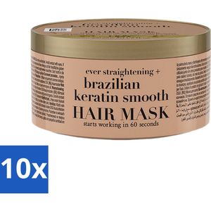 10 x OGX - Brazilian Keratin Smooth - Haarmasker - Herstel & Glans - Voor Zijdezacht Haar - 300 ml - Haarverzorging - Haarherstel - Glans - Kokosolie - Vanille