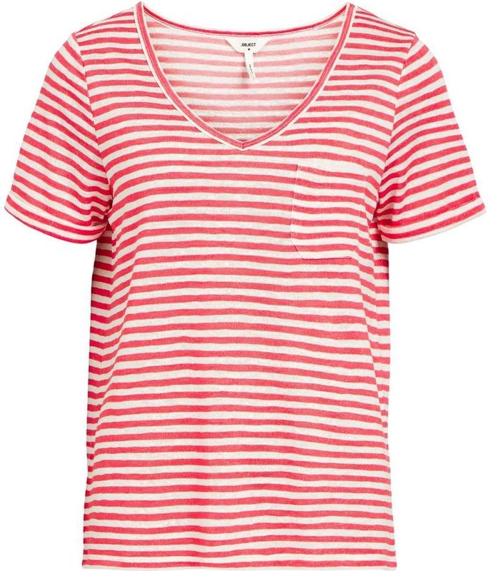 OBJECT Gestreept T-shirt OBJTESSI Rood/ Ecru