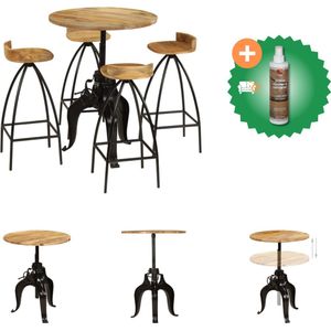 vidaXL 5-delige Barset massief mangohout - Set tafel en stoelen - Inclusief Houtreiniger en verfrisser