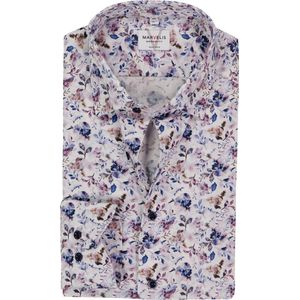 MARVELIS - Modern Fit - Overhemd - Wit Dessin - Strijkvrij - Mouwlengte 7