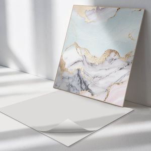 Wallfluent Vinyl Wandpaneel - Abstract marmerpatroon Zelfklevend Wandpaneel - 50 cm x 50 cm - Turkoois PVC wandpaneel - Set van 4 - Vierkant Wandbekleding Vinyl - Texturen Wandpaneel - PVC Muurpaneel - Wandpaneel Keuken en Badkamer