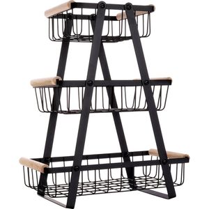 Fruitschaal Etagere Metaal Zwart 3-Niveaus - Fruitmand