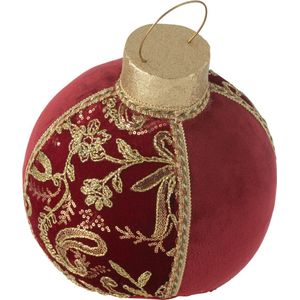 J-Line kerstbal Deco Patroon - polyfoam/textiel - rood/goud - medium
