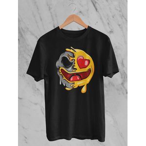 Feel Free - Halloween T-Shirt - Smiley: Lachend Gezicht Met Hart-Ogen - Maat XL - Kleur Zwart