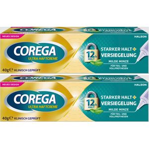 Corega - Ultra - Kleefcrème -Sterk- Houd tot 12 uur - Nieuwe Verpakking - Verbeterde formule - 40 gram - Voordeelset 2 stuks!!
