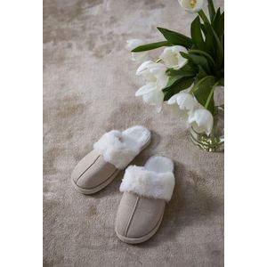 Barandi Dames Pantoffels ""Toscana"" – Beige met Witte Voering – Warm & Comfortabel - M (35-38)