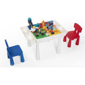 【Profi Promo】Bouwtafelset inc. 80 bouwblokken voor LEGO & DUPLO - Multifunctioneel Kinderbouwtafel met 2 stoelen + 4 Opbergbakken - Constructietafel, Kinderwerktafel, Speeltafel, Zandbak, Watertafel - Kindertafel en stoelen - Klassieke Lego-kleuren