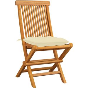 vidaXL Tuinstoelen 4 st met crèmewitte kussens Tuinstoel - Teak - Tuinset - Buitendining - Lounge