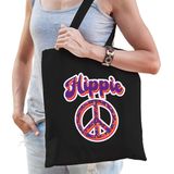 Hippie katoenen tas zwart voor volwassenen- 60s / 70s / toppers outfit