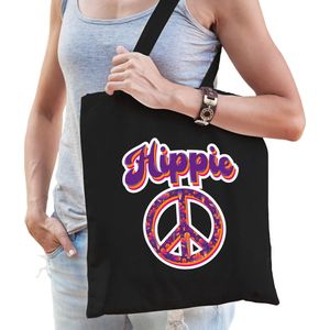 Hippie katoenen tas zwart voor volwassenen- 60s / 70s / toppers outfit