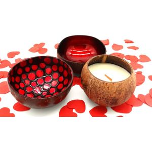 Cocohana Valentijn Giftset - 2 Kokosnootkommen & 1 Geurkaars - Black Rose- Handgemaakt & Duurzaam - Perfect Cadeau voor Valentijnsdag