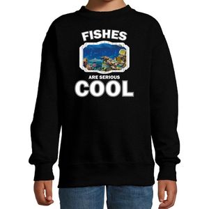 Dieren vissen sweater zwart kinderen - fishes are serious cool trui jongens/ meisjes - cadeau vis/ vissen liefhebber - kinderkleding / kleding 98/104
