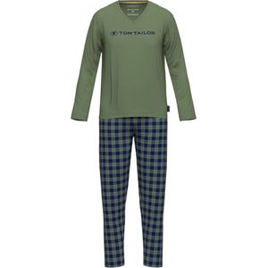 Tom Tailor - Heren Pyjama - Olijfgroen - Flannel Broek - Groen Blauw Schots Ruitdessin