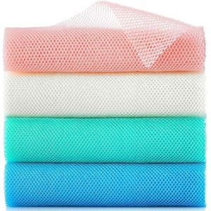 4 stuks Afrikaans exfoliërend net, lange Afrikaanse netspons, nylon Afrikaanse netdoek, exfoliërende washand, bodyscrubbers voor gebruik in de douche, rugscrubber, huidverzachter voor in bad (multicolor 4) blauw, groen, roze, beige