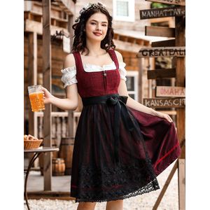 Traditionele midi dirndl voor dames, 3-delig voor Oktoberfest, Fasching & Karneval Bordeaux 36