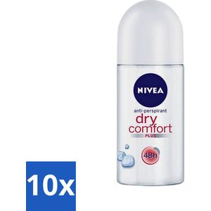 10 x Nivea - Deodorant - Roller - Dry Comfort - 48 Uur Lang Werkend - 50 ml - Ongeparfumeerd - Deodorant Roller - Gevoelige Huid - Unisex