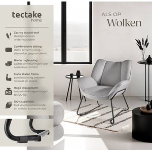 tectake® Loungefauteuil - Fauteuil Kjeld - gestoffeerd - Bouclé bekleding - lichtgrijs