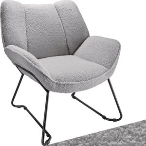 tectake® Loungefauteuil - Fauteuil Kjeld - gestoffeerd - Bouclé bekleding - lichtgrijs