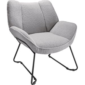 tectake® Loungefauteuil - Fauteuil Kjeld - gestoffeerd - Bouclé bekleding - lichtgrijs