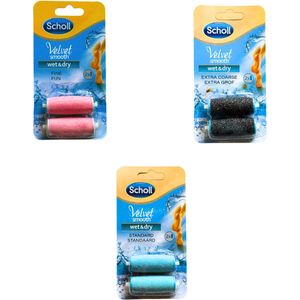 Scholl Velvet Smooth - Vervangingsrollen - Mix Set - 6 Stuks - Roze Blauw Zwart