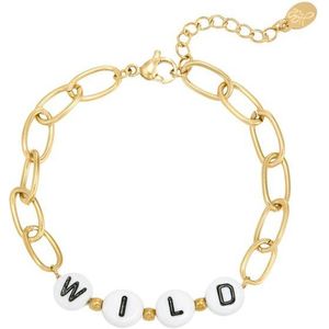 Chunky chain WILD armband - Goud - Armbandje met tekst - Roestvrij staal - Gouden sieraden voor dames - RVS - Stainless steel - Schakelarmband - Nikkelvrij - Roestvrij stalen