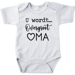 Baby romper met tekst zwangerschap aankondiging | U wordt overgroot oma | Wit | korte mouw | maat 56 cadeautje zwangerschap aankondiging bekendmaking |Cadeautje 100% katoen.