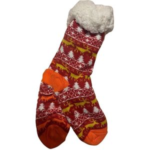 Warme Thermo Fleece Kerstsokken / Sokken | Warme / Gevoerde Sokken | One Size - Rood-Oranje