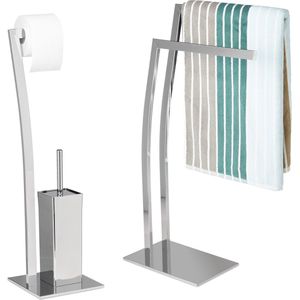 Relaxdays 2-delige badkamerset WIMEDO - toiletaccessoires - handdoekhouder rvs vrijstaand