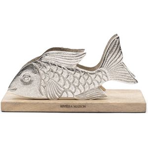 Riviera Maison Servethouder staand met houten plateau en zilveren vis - RM Fish Decoratieve servettenhouder