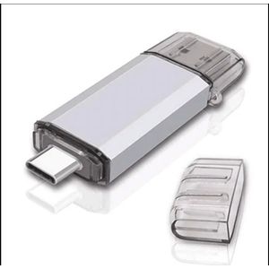 Gabrys® USB-stick 128 GB - 2 in 1, USB-flashdrives USB 2.0 USB C type C geheugenstick OTG Dual Flash Drive 2-in-1 geheugenstick voor tablet, pc, / Android/ zilver/grijs