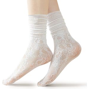 Zomerse kanten stapel sokken - 3 paar - kanten mesh ijssokken - holle, dunne, ademende sokken - koele kanten sokken - enkelsokken met kanten rand