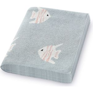 Pretty Panda - wiegdekentje baby visjes licht blauw - super zacht biokatoen met OEKO Tex label - pluist niet en kan in droger - ideaal kraamcadeau