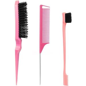 FA-VE Slick Back Hair Brush - Slickback Hairbrush Set van 3 - Haarborstel - Hairbrush - Toupeerkam - Toupeerborstel - Slick Back Brush - Slick Back Bun Brush - Roze