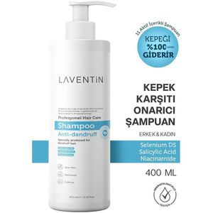 LAVENTIN Professionele Shampoo - Speciaal voor Anti-roos - Jeuk & Eczeem met 11 Actieve Anti-roos - Zoutvrije - Salicylzuur - Niacinamide - Selenium DS - Aloë Vera - Panthenol - Cafeïne - Vitamine E & B5 - Keratine - Biotine - Alle haartypes 400 ml