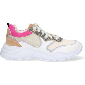 Braqeez 423285-600 Meisjes Lage Sneakers - Beige/Goud/Roze/Print/Bruin - Leer - Veters