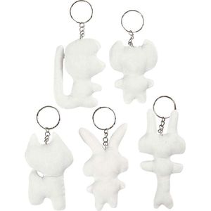 Figuren van textiel met sleutelhanger, h: 6-10 cm, 5 stuks