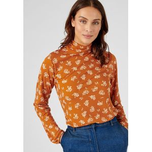 Damart - Gebloemd T-shirt in crêpe met opstaande kraag, gerecycleerde vezels - Dames - Oranje - XS